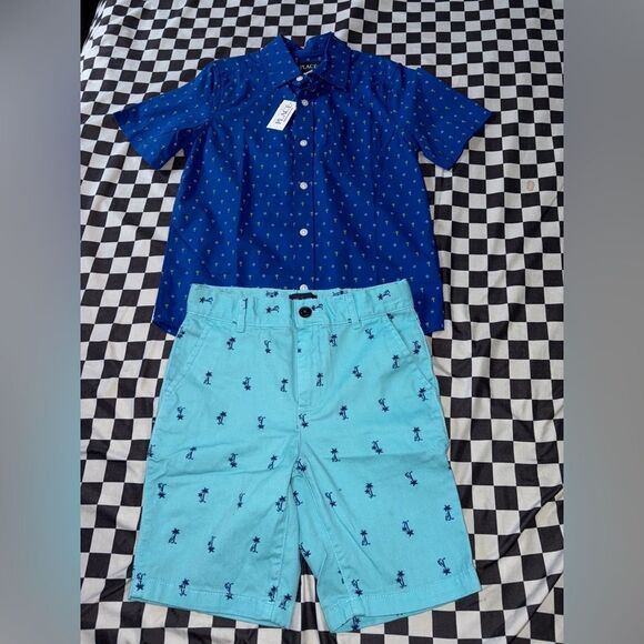 The children’s place palm tree outfit shorts size 7-small stain shirt nwt 7/8 - Picture 1 of 5